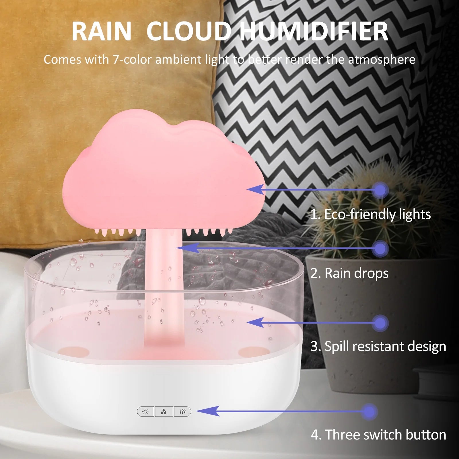 7 Color Lights Rain Cloud Humidifier, Timing Water Drip Aroma Diffuser, Mushroom Waterfall Lamp for Home Office Bedroom