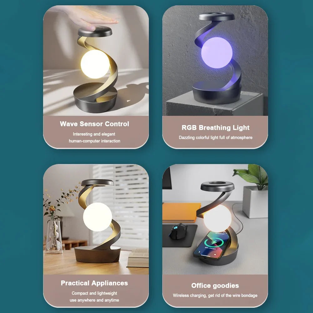Levitate Your Space: 3D RGB Floating Moon Lamp with Wireless Phone Charger